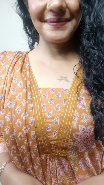 Orange Viscose Printed Kurta