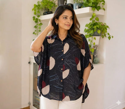Premium Modal Silk Ajrakh Kaftaan Shirt – Free Size (Fits Up to 48")