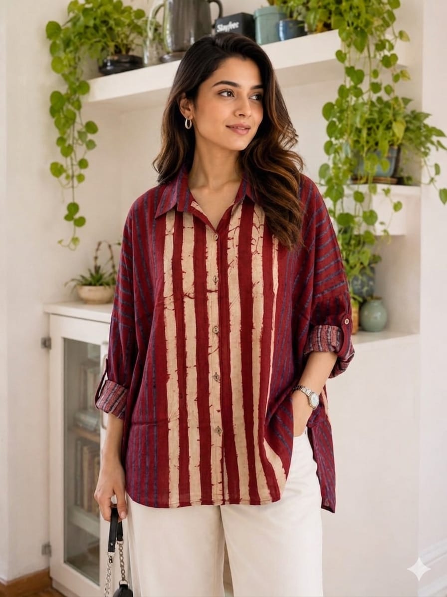 Premium Modal Silk Ajrakh Kaftaan Shirt – Free Size (Fits Up to 48")