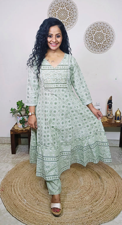 EthnixThread handcrafted Jaipuri Cotton Anarkali Suit Set