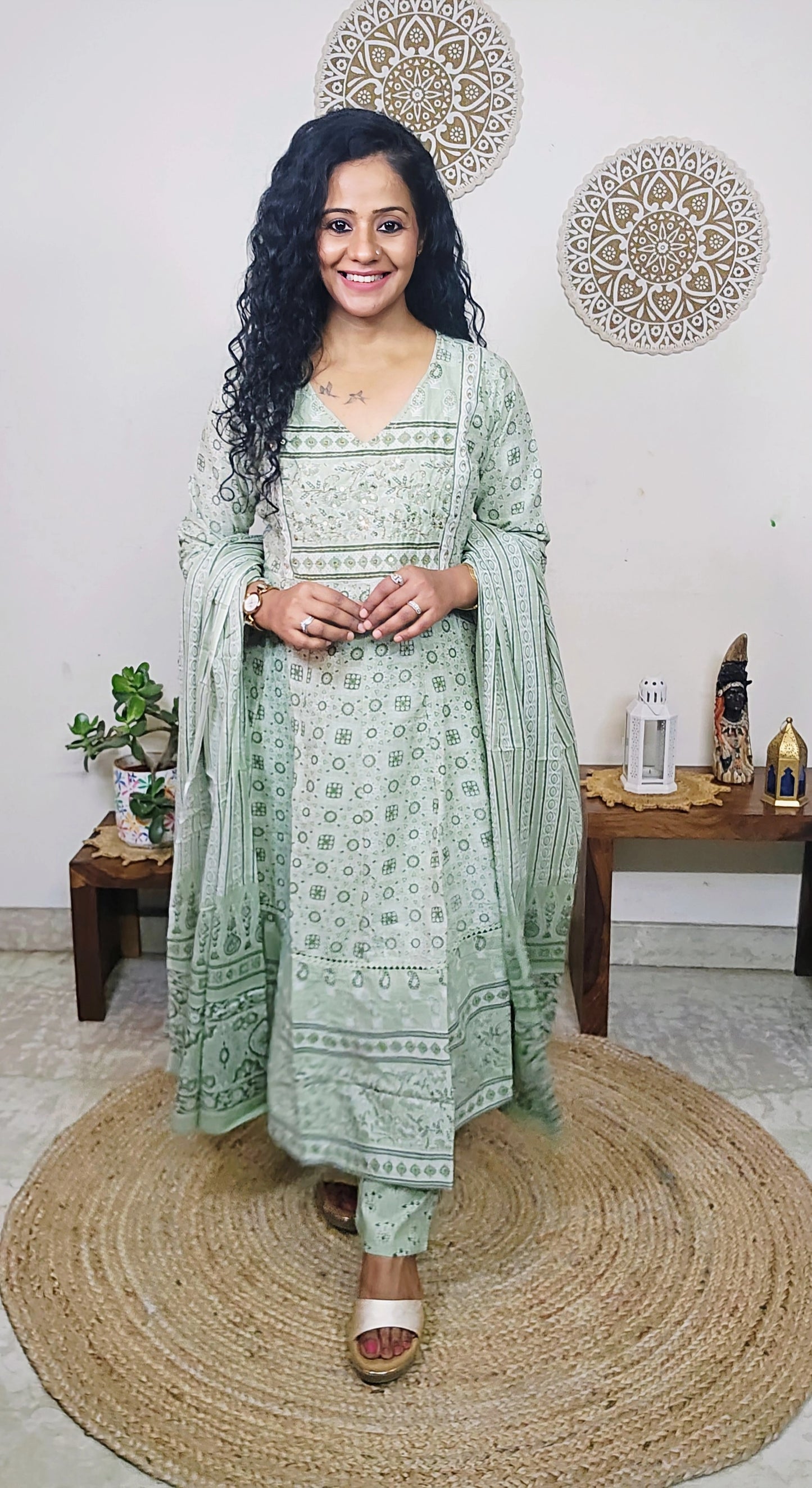 EthnixThread handcrafted Jaipuri Cotton Anarkali Suit Set
