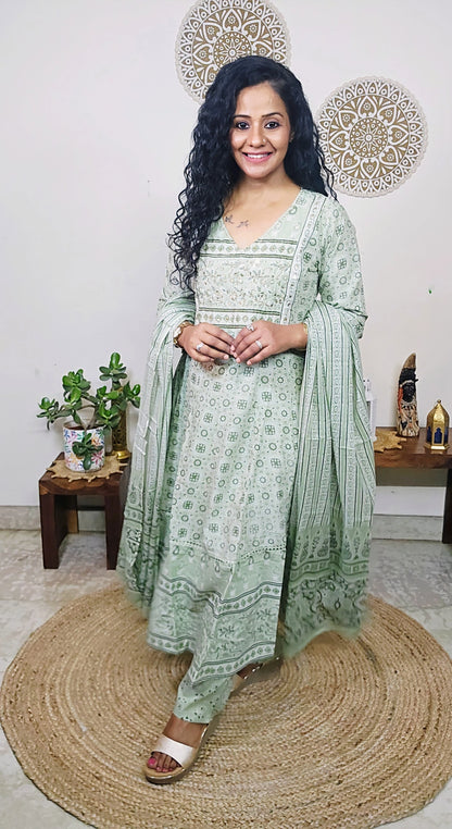 EthnixThread handcrafted Jaipuri Cotton Anarkali Suit Set