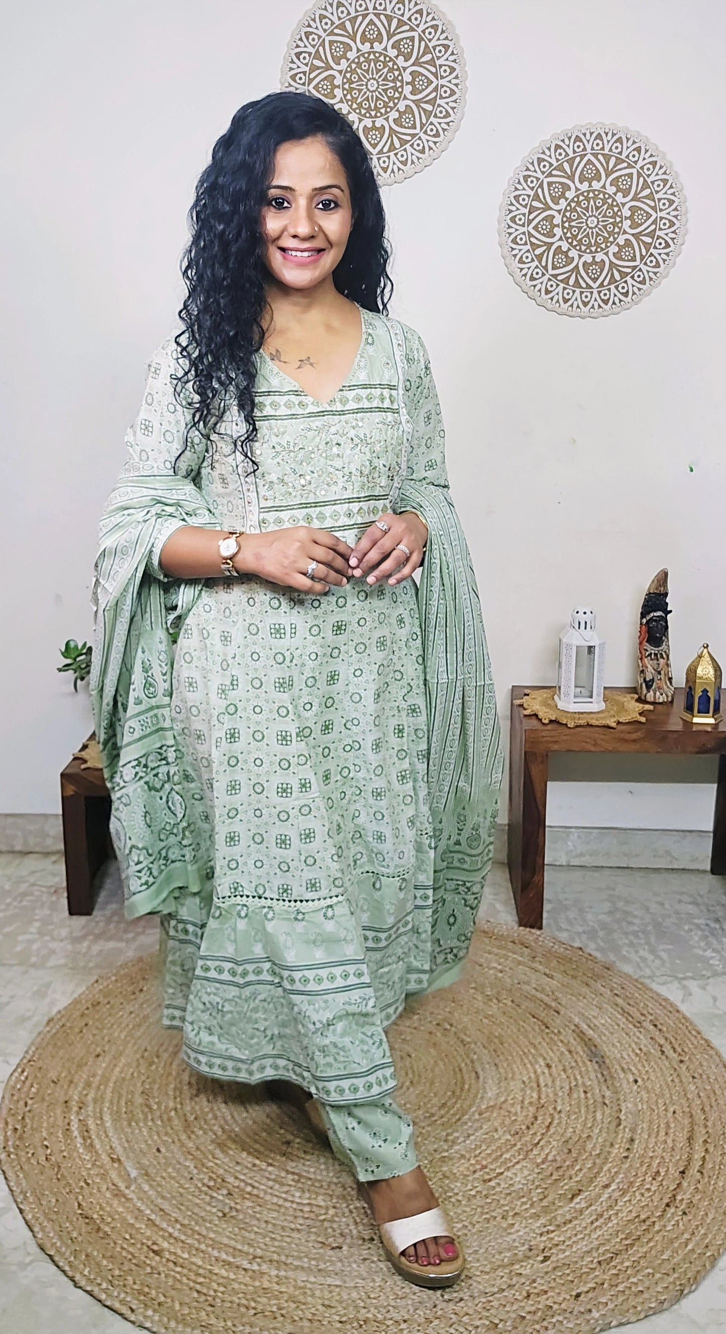 EthnixThread handcrafted Jaipuri Cotton Anarkali Suit Set