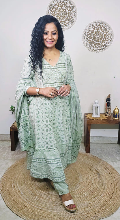 EthnixThread handcrafted Jaipuri Cotton Anarkali Suit Set