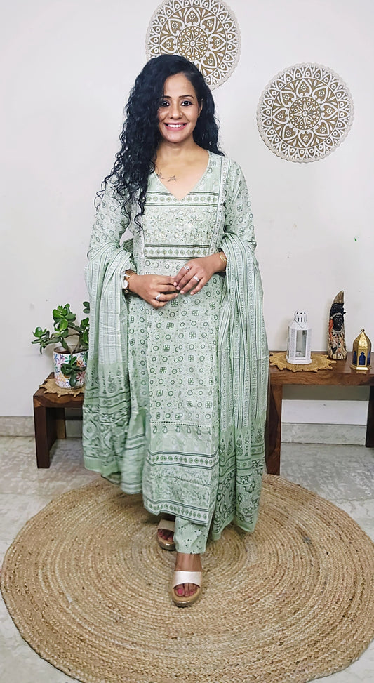 EthnixThread handcrafted Jaipuri Cotton Anarkali Suit Set