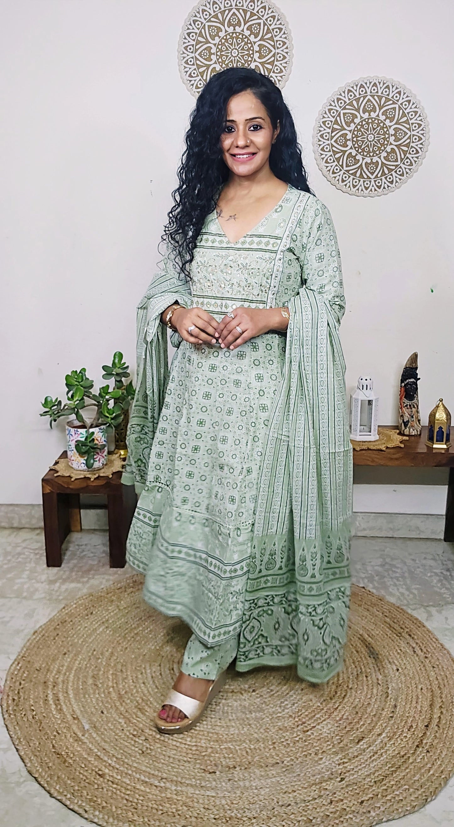 EthnixThread handcrafted Jaipuri Cotton Anarkali Suit Set
