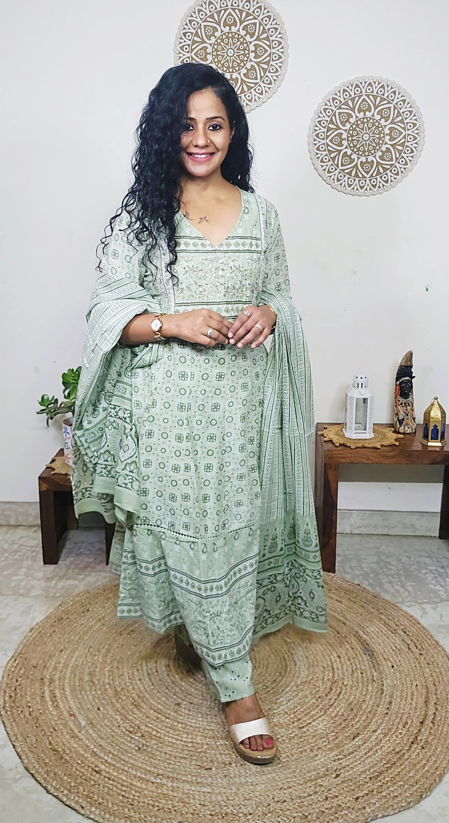 EthnixThread handcrafted Jaipuri Cotton Anarkali Suit Set