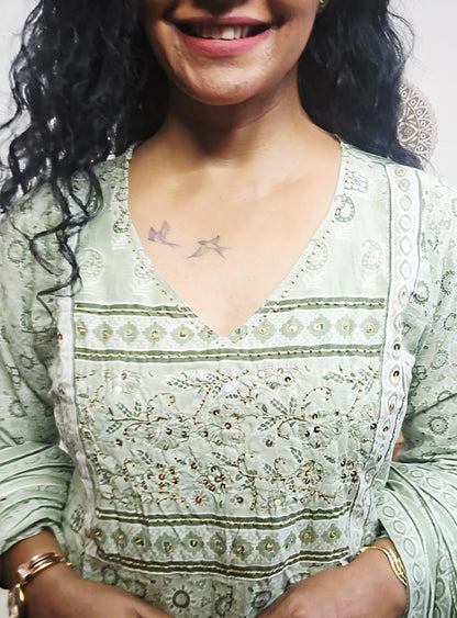 EthnixThread handcrafted Jaipuri Cotton Anarkali Suit Set