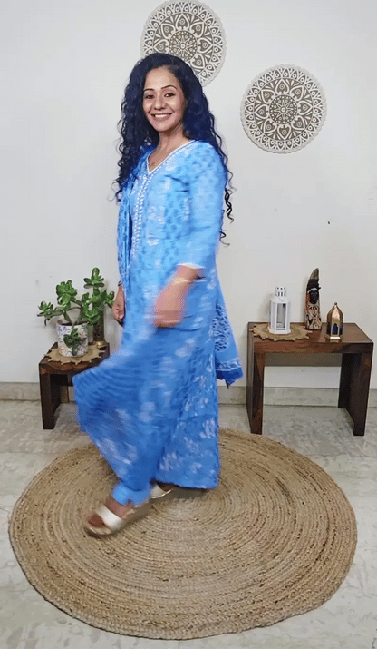 EthnixThread handcrafted Mulmul Cotton Anarkali Suit Set