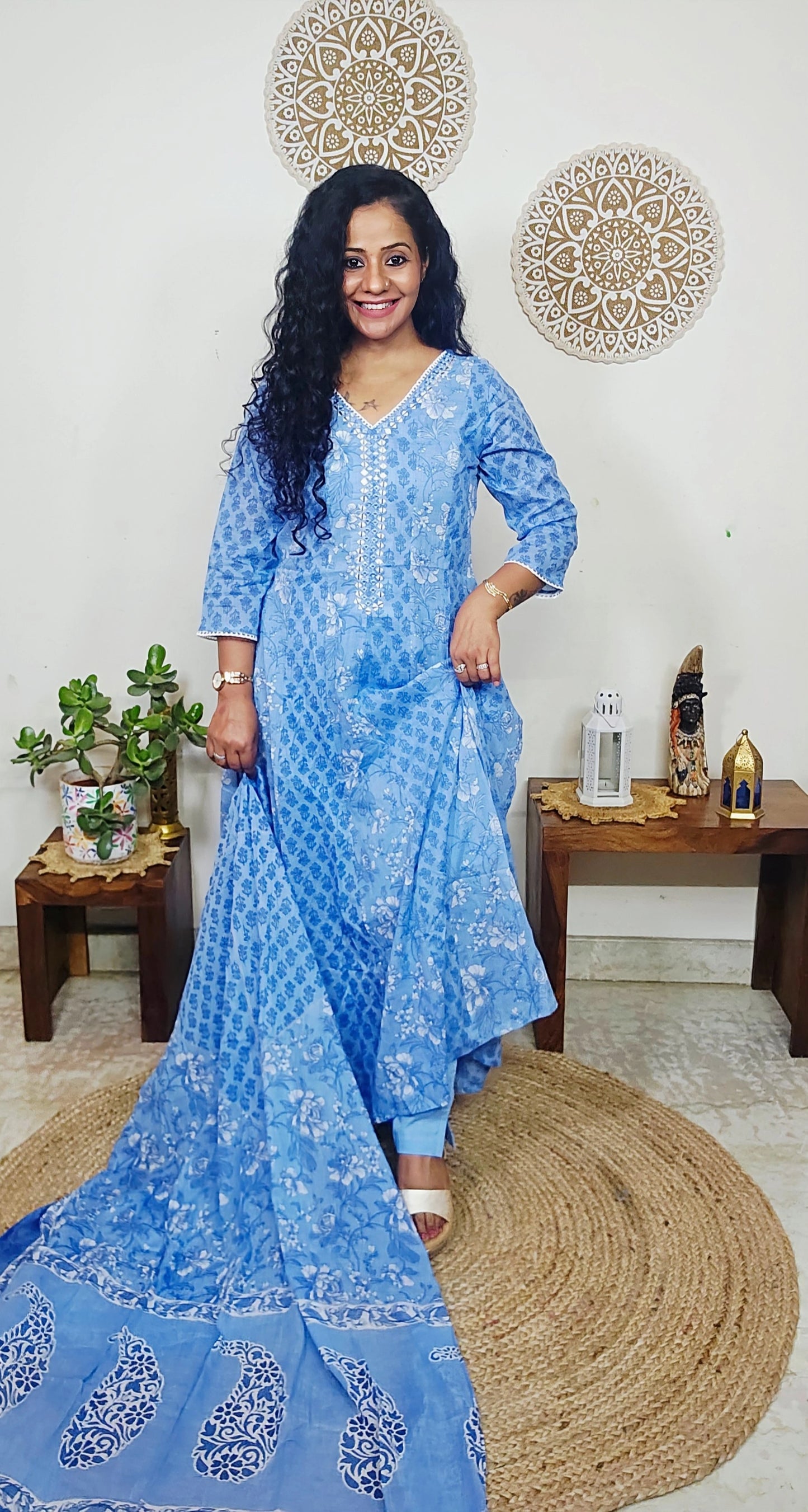 EthnixThread handcrafted Mulmul Cotton Anarkali Suit Set