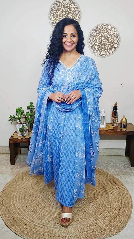 EthnixThread handcrafted Mulmul Cotton Anarkali Suit Set