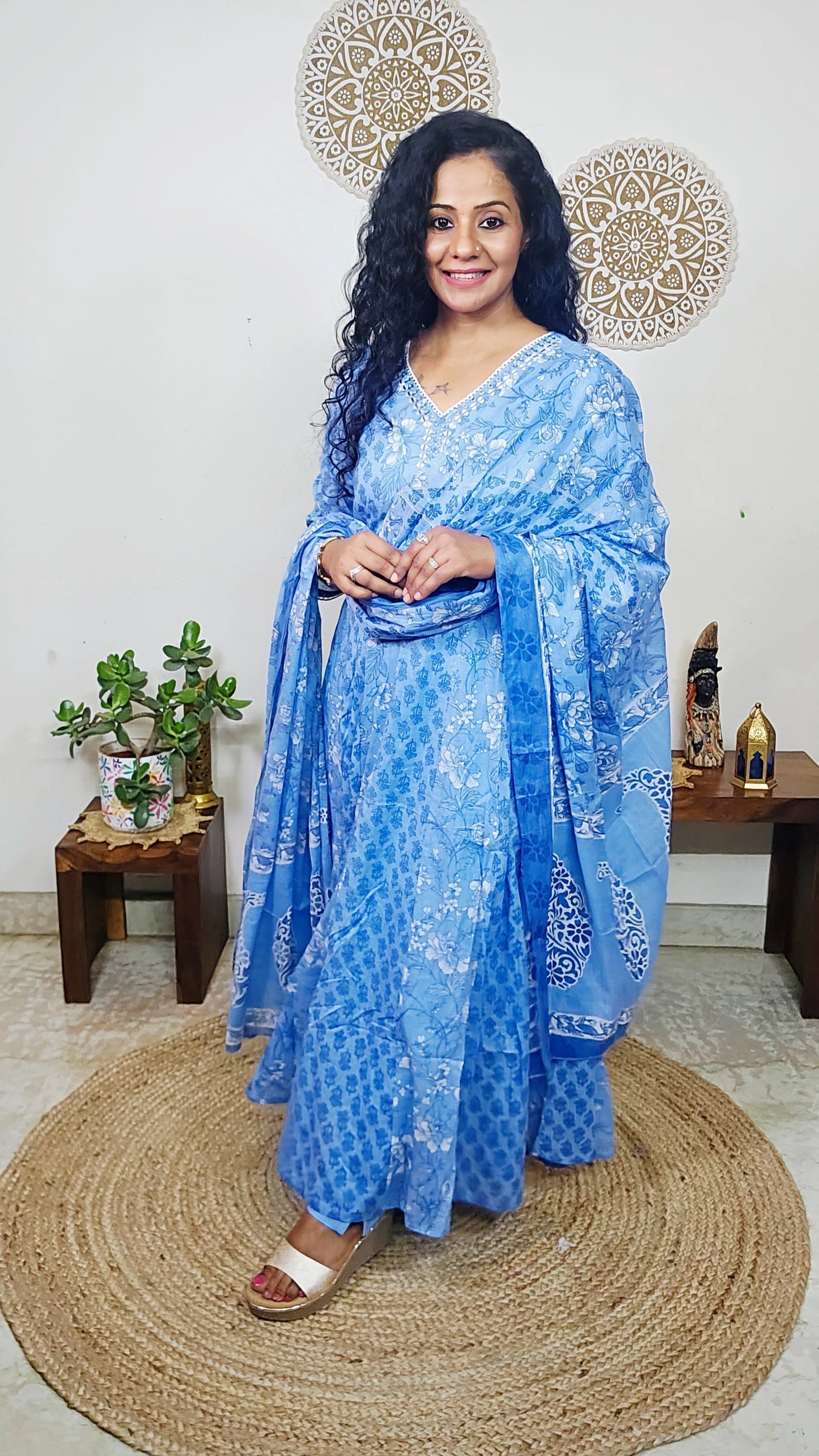 EthnixThread handcrafted Mulmul Cotton Anarkali Suit Set