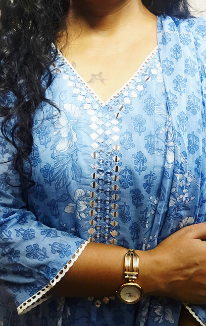 EthnixThread handcrafted Mulmul Cotton Anarkali Suit Set
