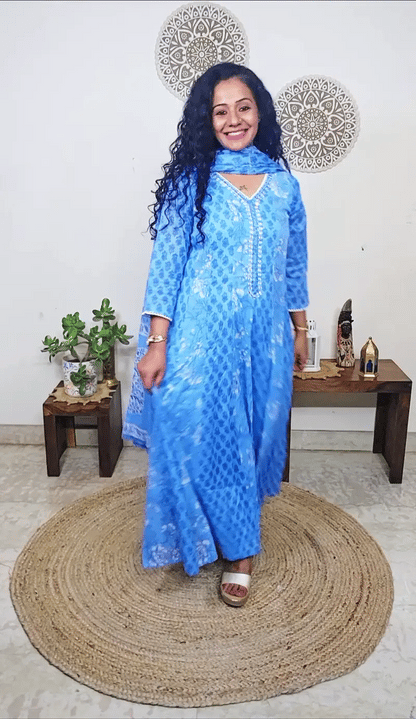 EthnixThread handcrafted Mulmul Cotton Anarkali Suit Set