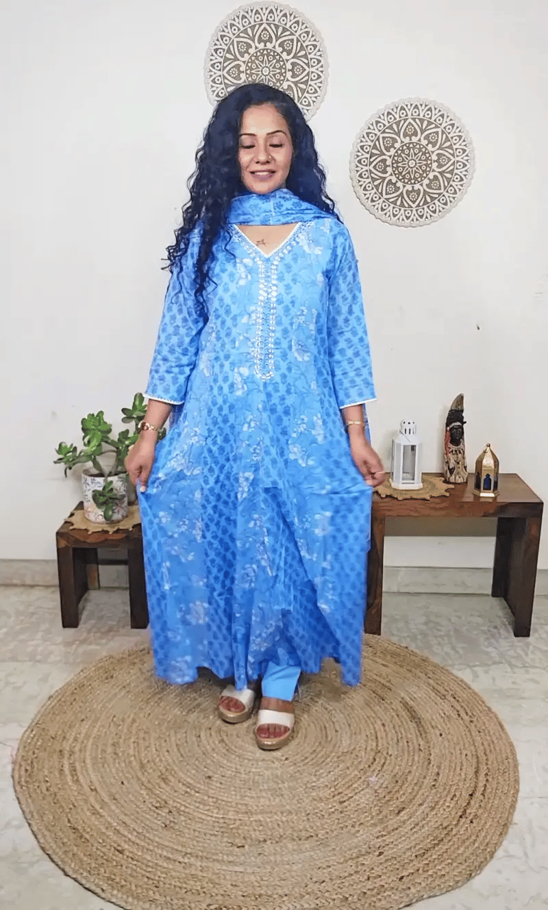EthnixThread handcrafted Mulmul Cotton Anarkali Suit Set