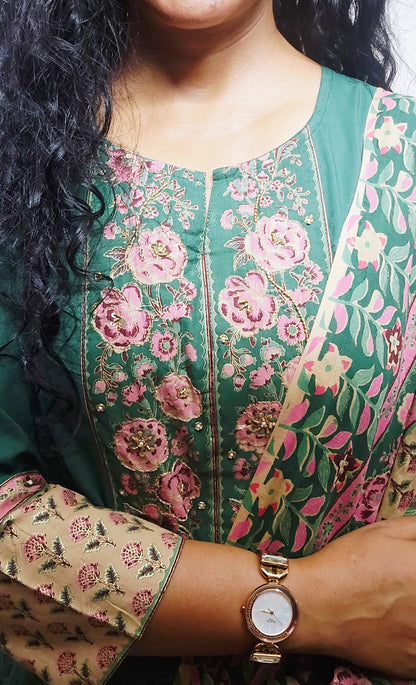 EthnixThread kalamkari Yoke & Contrast Border Anarkali Suit Set