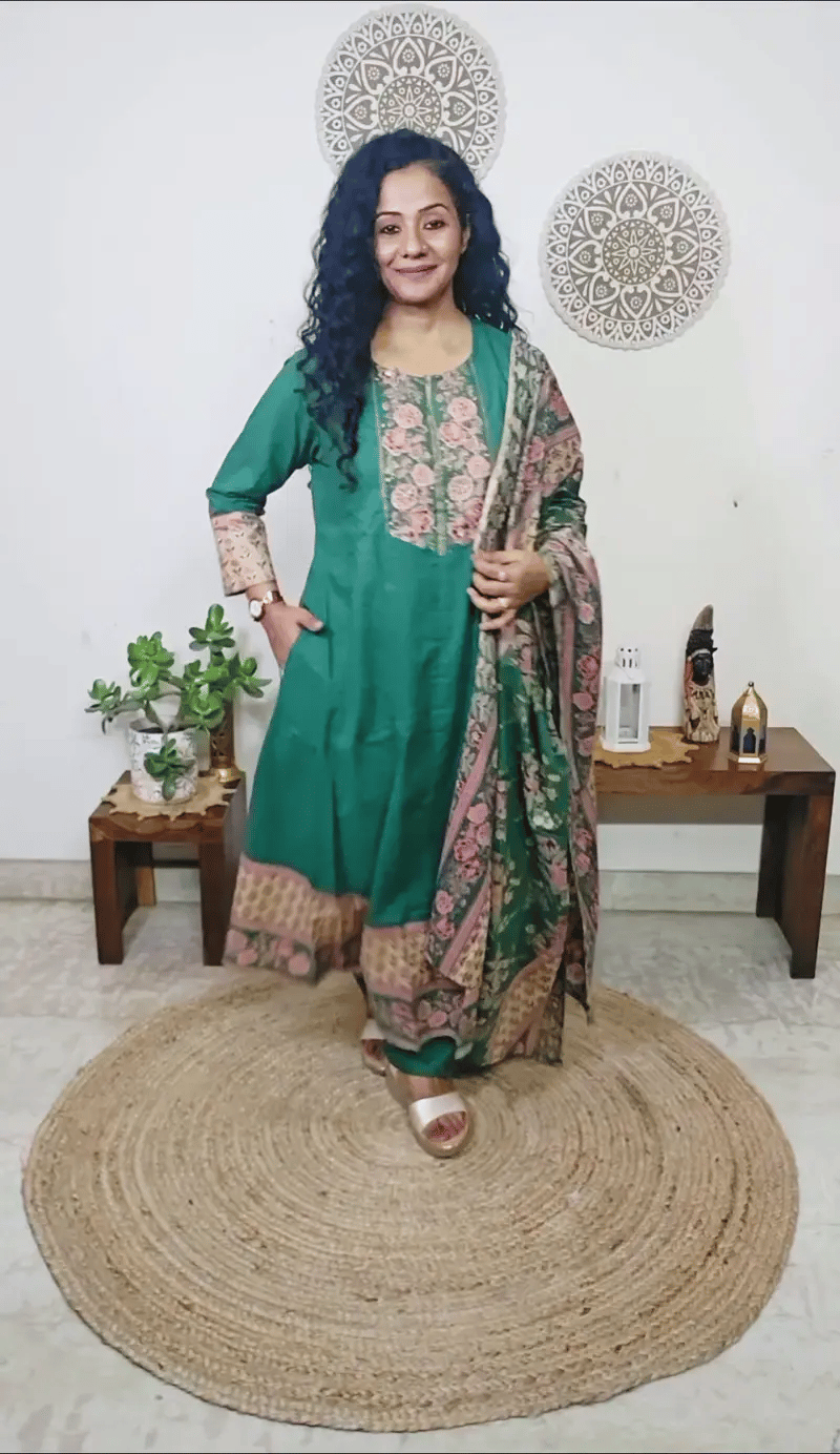 EthnixThread kalamkari Yoke & Contrast Border Anarkali Suit Set