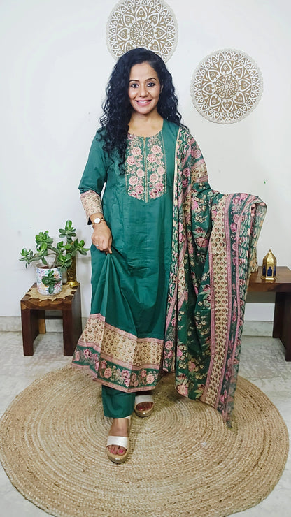 EthnixThread kalamkari Yoke & Contrast Border Anarkali Suit Set