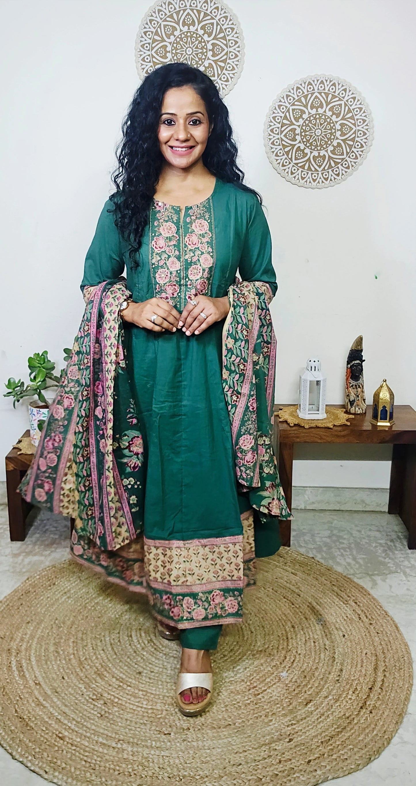 EthnixThread kalamkari Yoke & Contrast Border Anarkali Suit Set