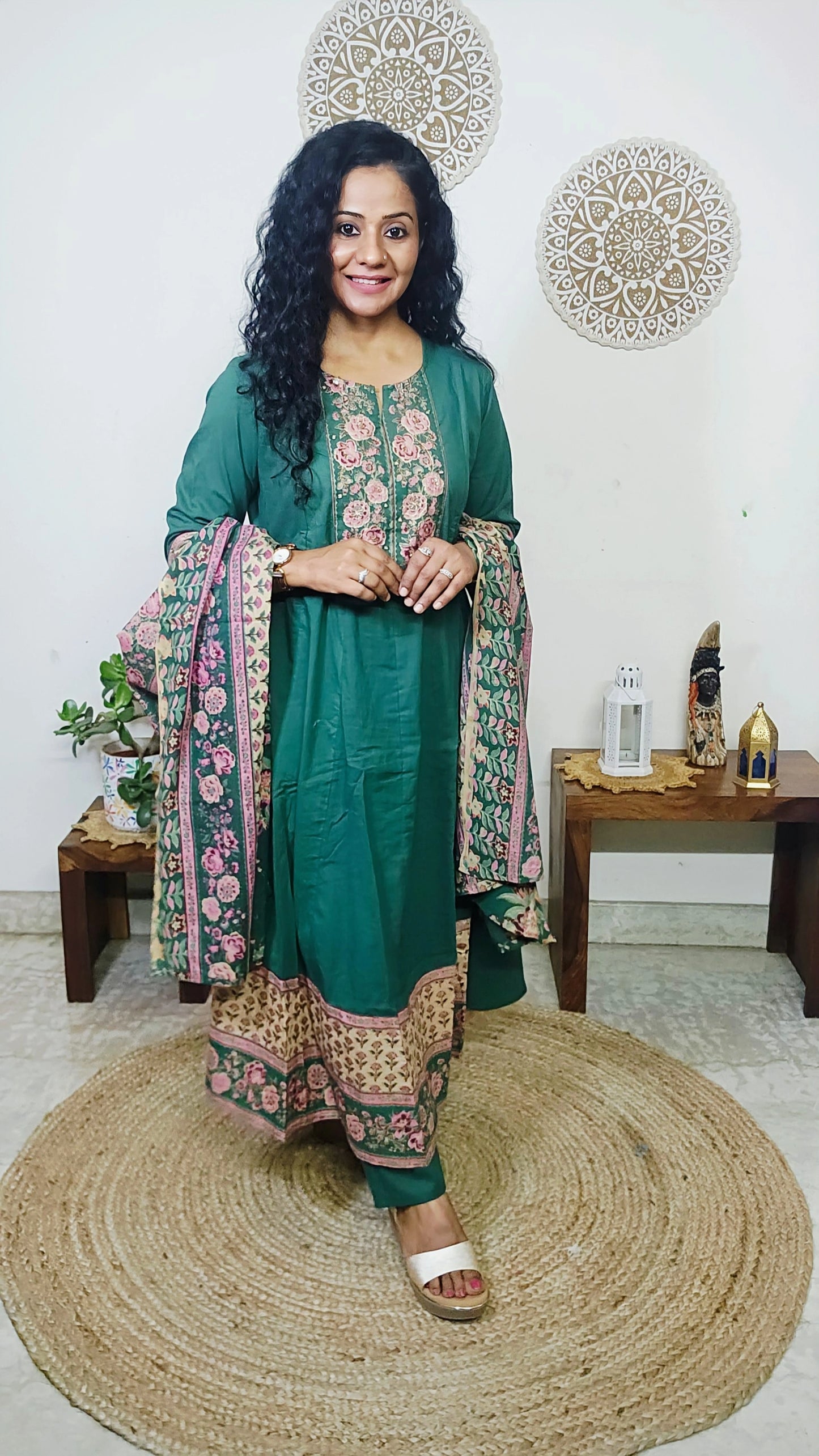 EthnixThread kalamkari Yoke & Contrast Border Anarkali Suit Set