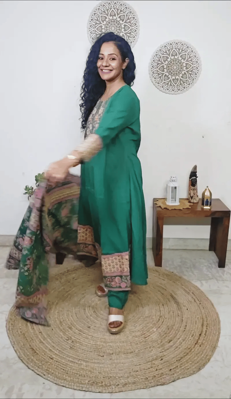 EthnixThread kalamkari Yoke & Contrast Border Anarkali Suit Set