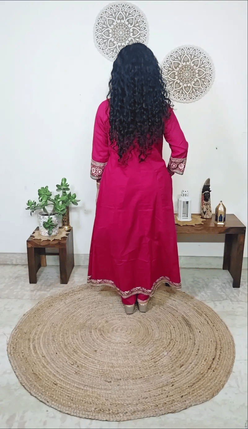 EthnixThread ajrakh Yoke & Contrast Border Anarkali Suit Set