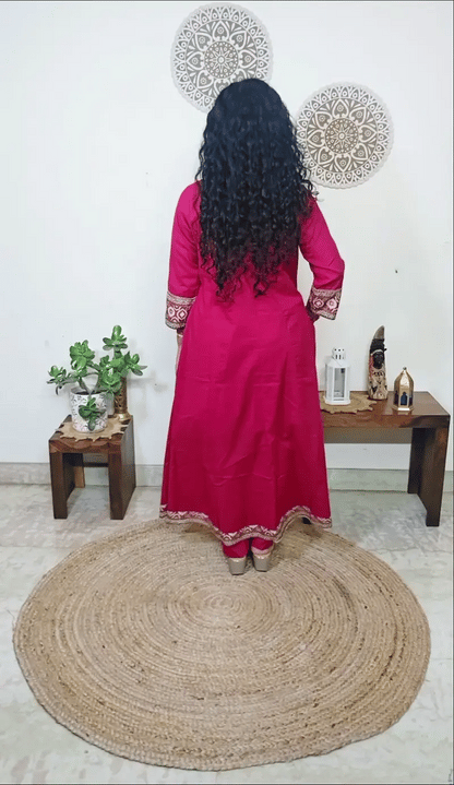 EthnixThread ajrakh Yoke & Contrast Border Anarkali Suit Set