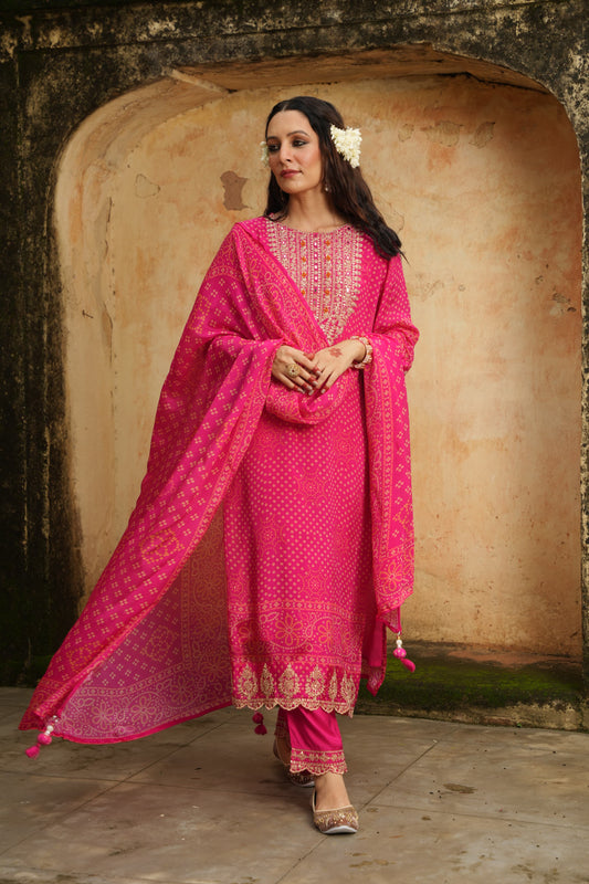 EthnixThread Bandhani Embroidered Party Wear Suit Sets for Festive Celebrations