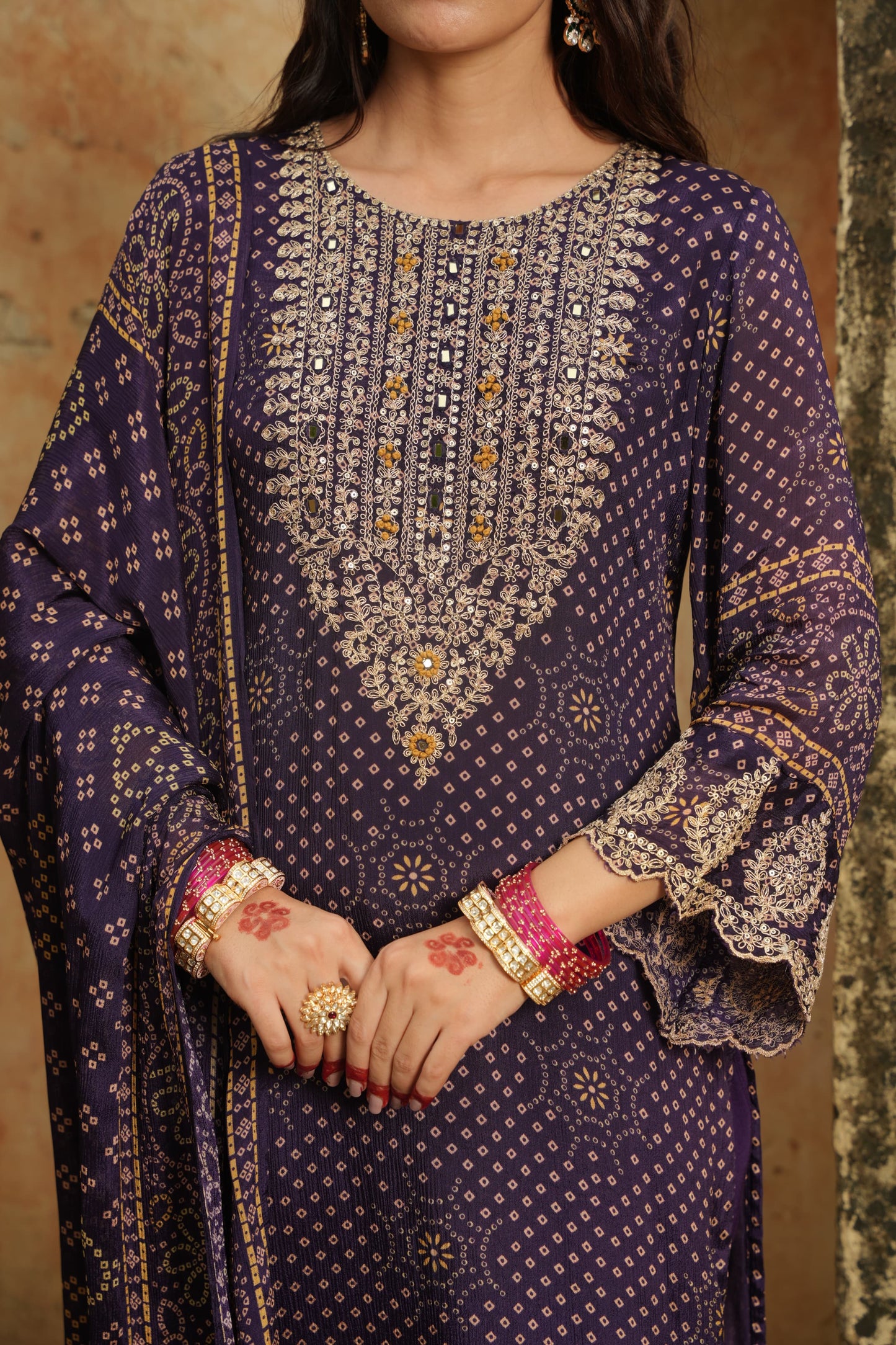 EthnixThread Bandhani Embroidered Purple Party Wear Suit Sets for Festive Celebrations
