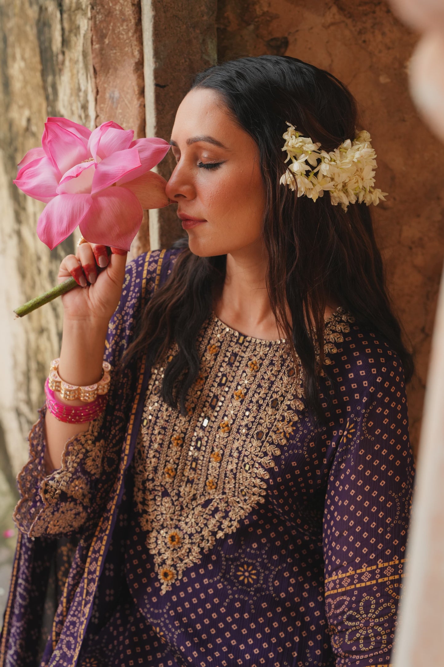 EthnixThread Bandhani Embroidered Purple Party Wear Suit Sets for Festive Celebrations