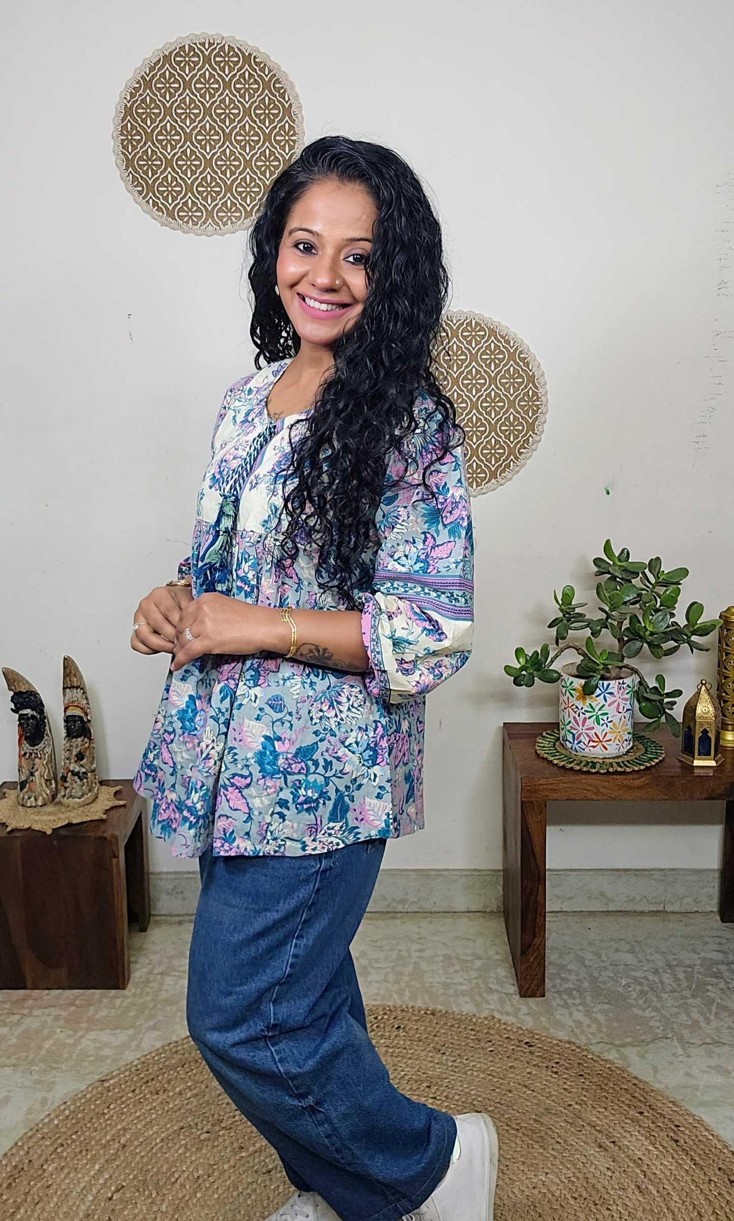 EthnixThread cotton round-neck short top for Jeans Trouser