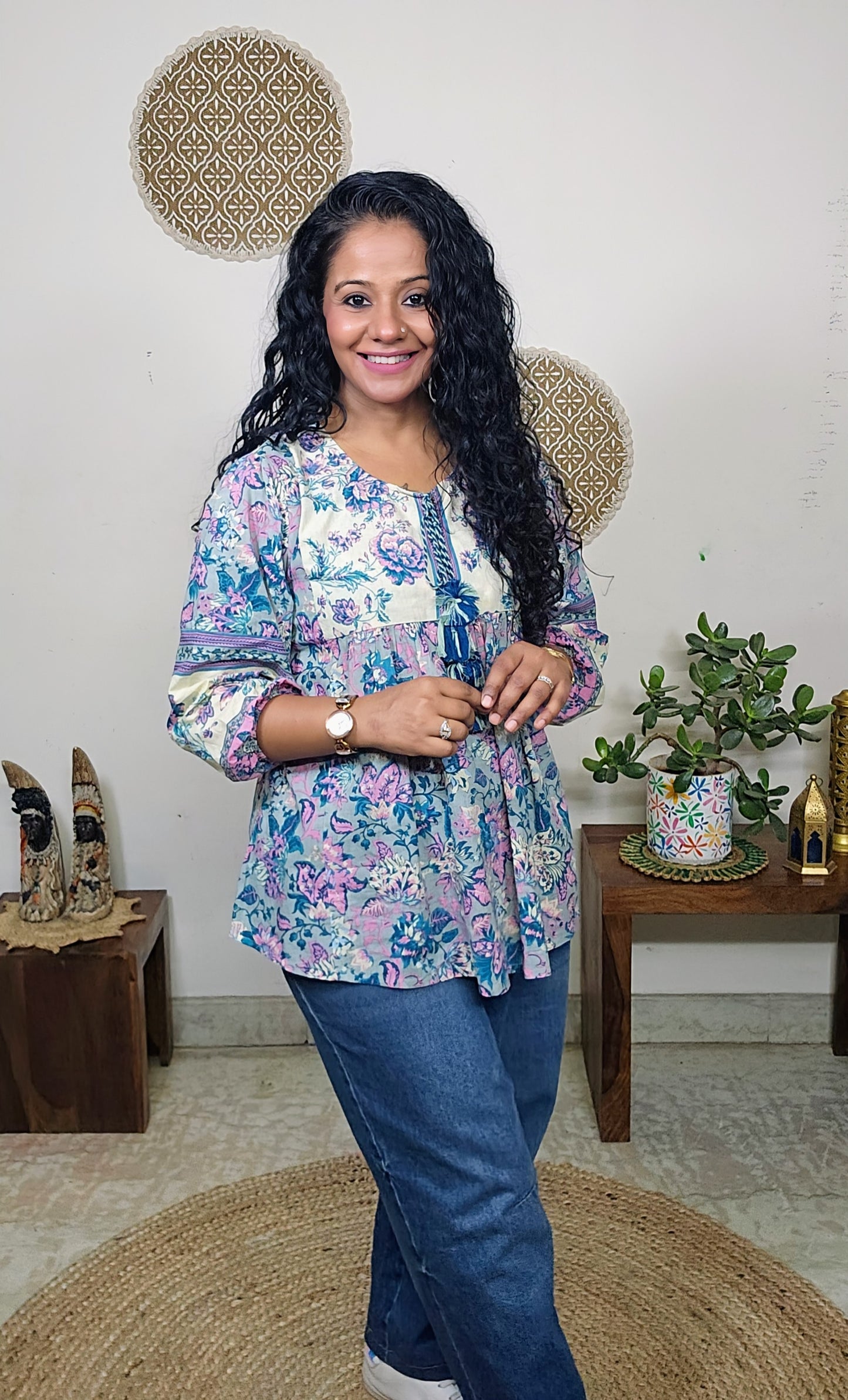 EthnixThread cotton round-neck short top for Jeans Trouser