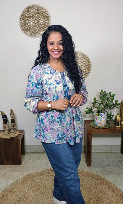 EthnixThread cotton round-neck short top for Jeans Trouser