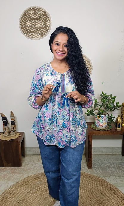 EthnixThread cotton round-neck short top for Jeans Trouser