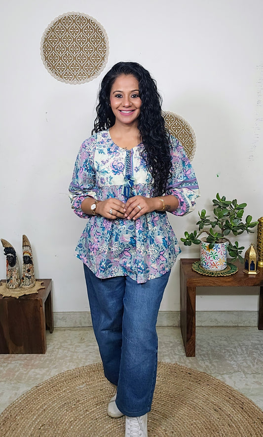 EthnixThread cotton round-neck short top for Jeans Trouser