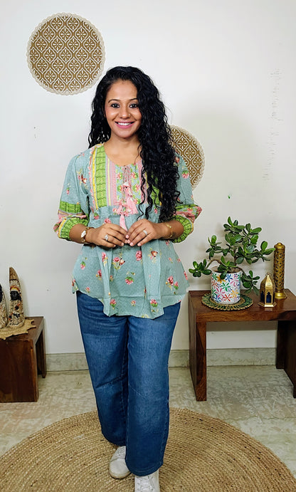 EthnixThread cotton round-neck short top for Jeans Trouser