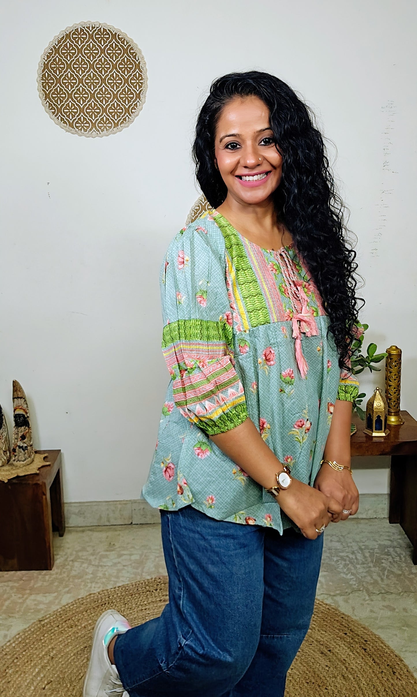 EthnixThread cotton round-neck short top for Jeans Trouser