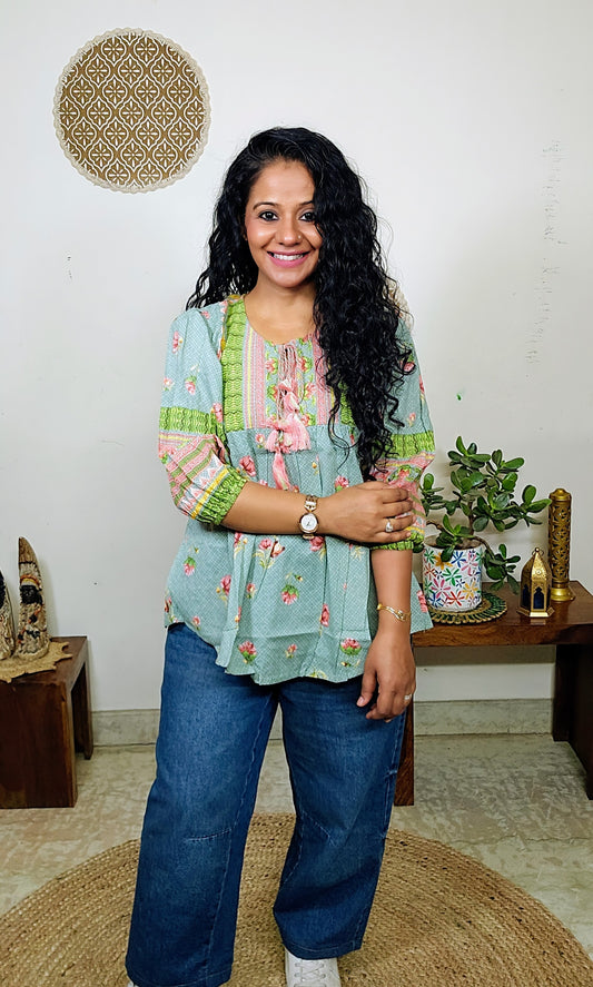 EthnixThread cotton round-neck short top for Jeans Trouser