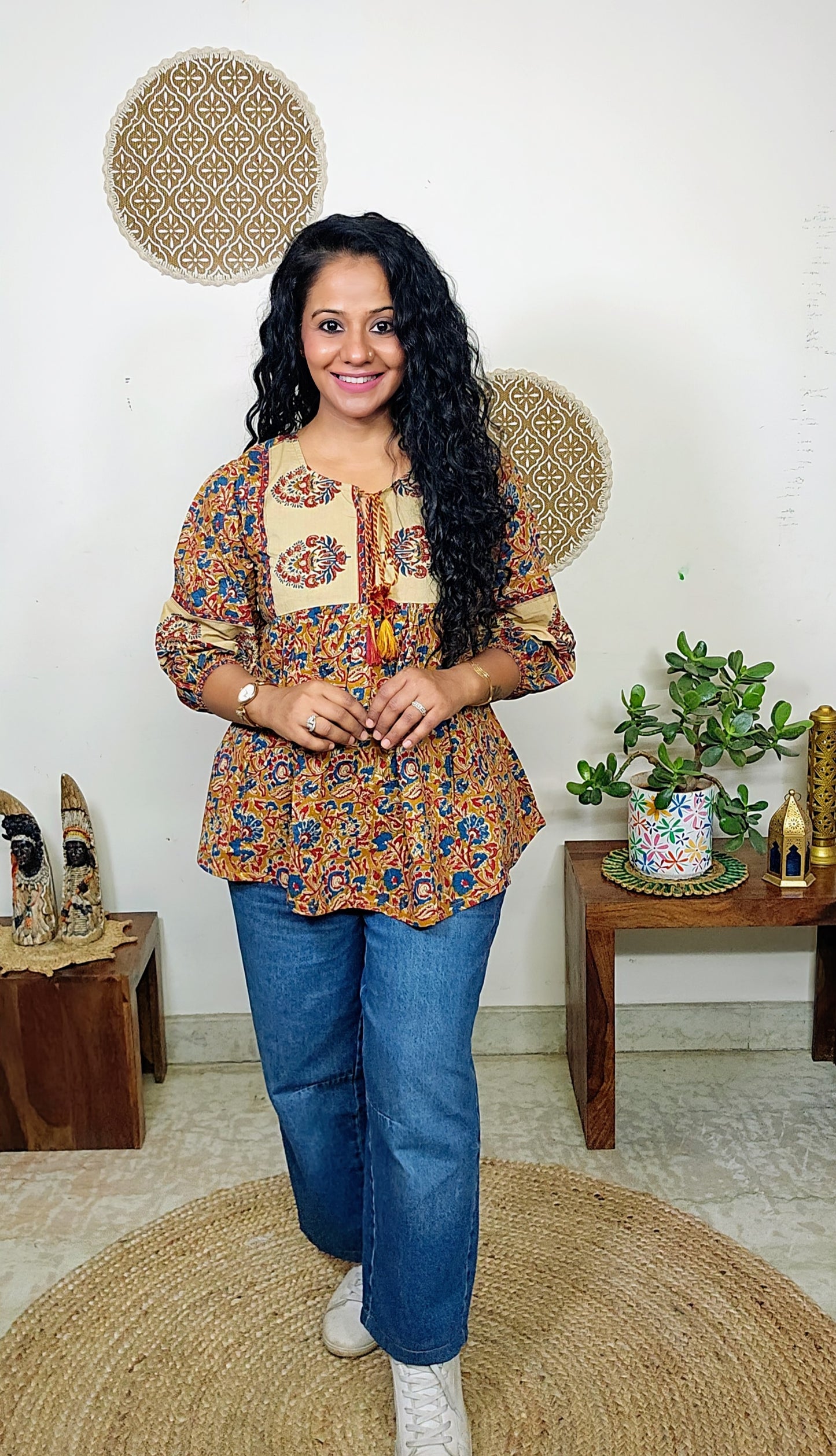 EthnixThread cotton round-neck short top for Jeans Trouser