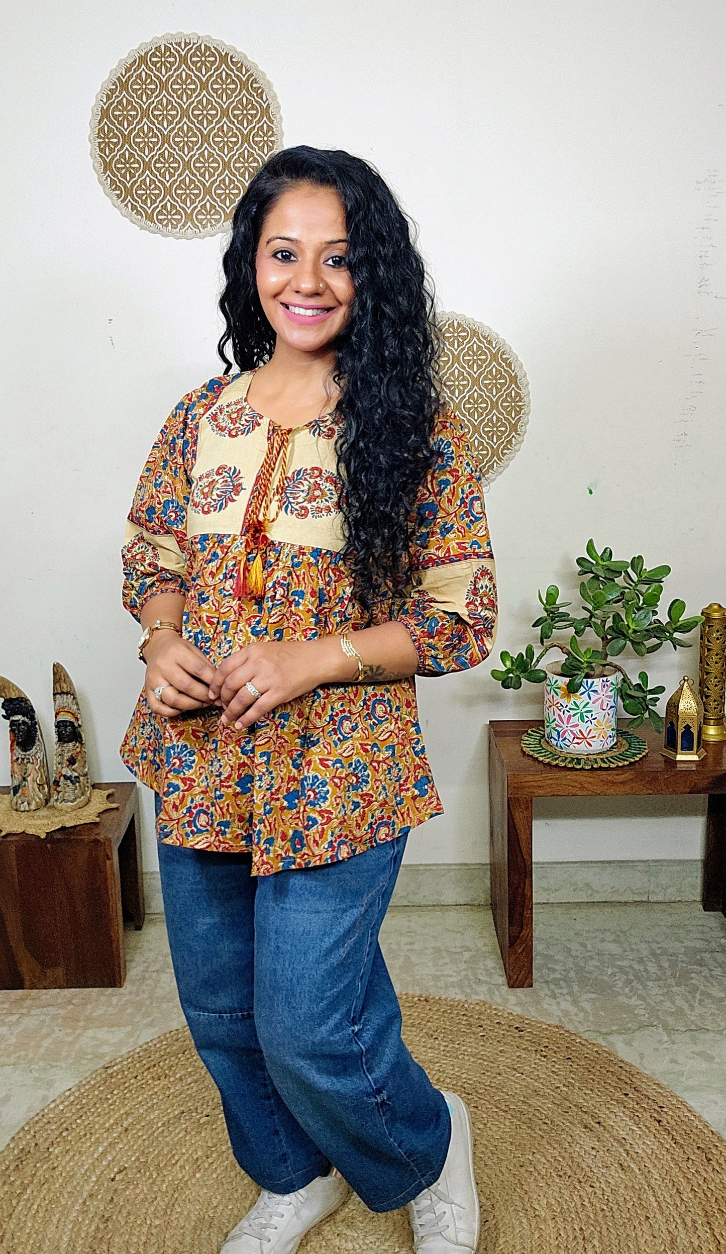 EthnixThread cotton round-neck short top for Jeans Trouser