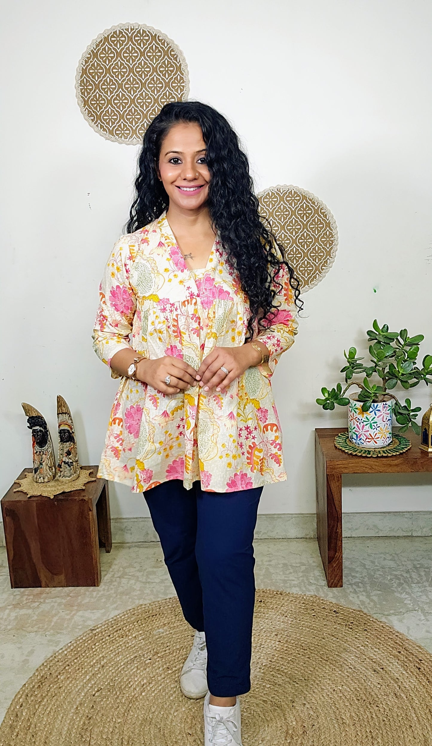 EthnixThread  cotton V-neck short top for Jeans Trouser