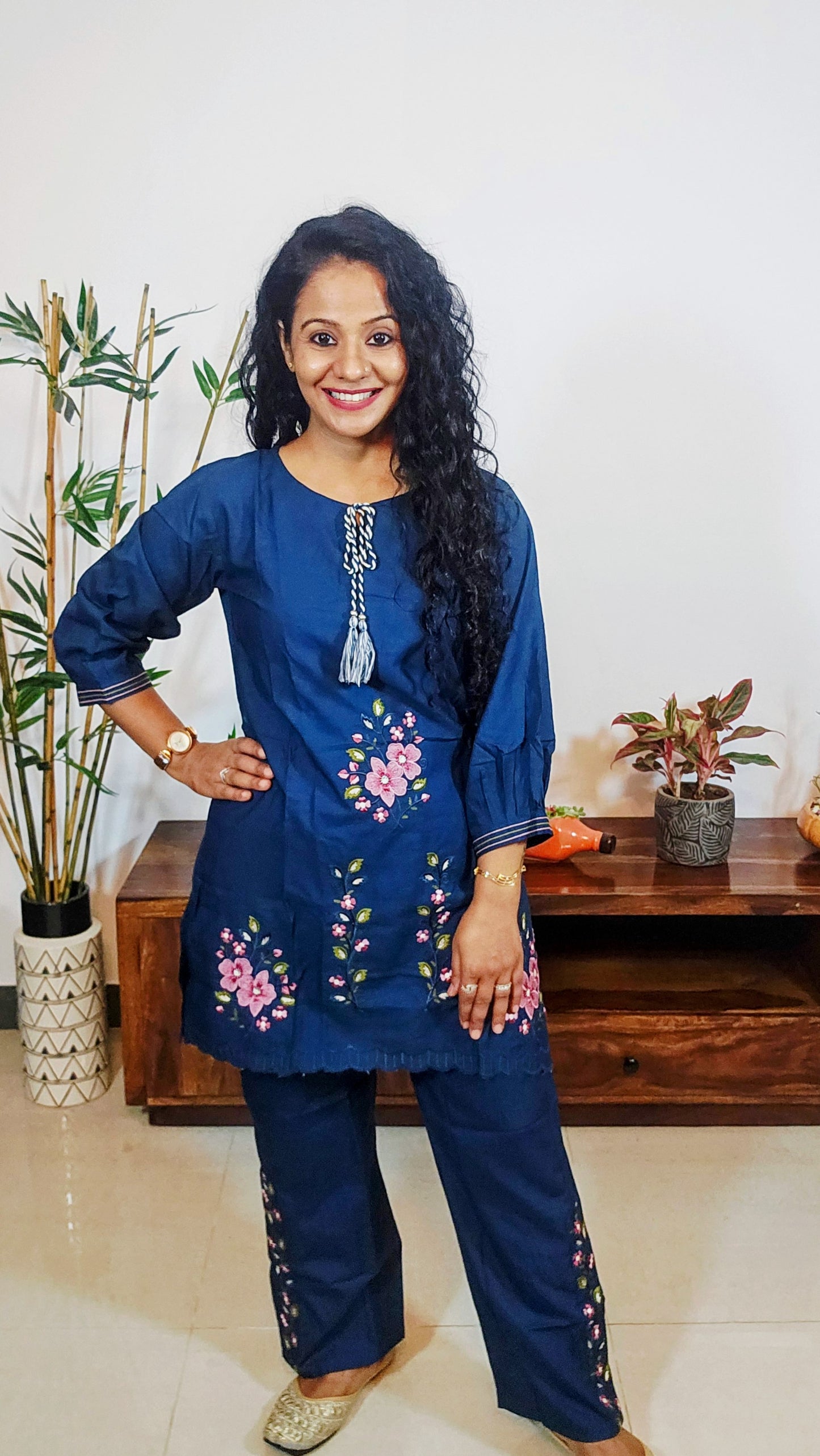 Trending Embroidered Blue Rayon Coord Set for Women | Sizes M-2XL | EthnixThread