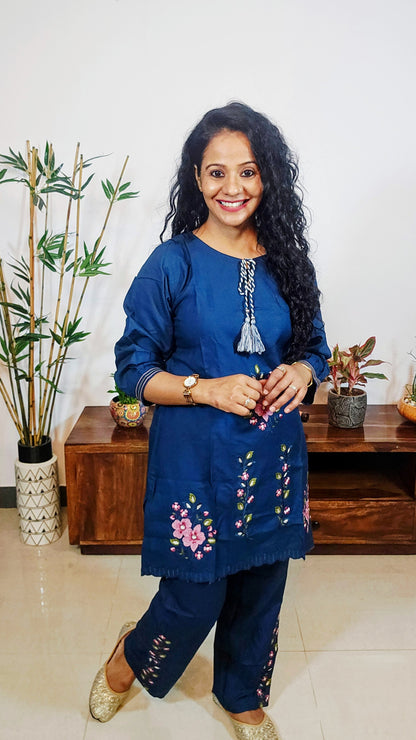 Trending Embroidered Blue Rayon Coord Set for Women | Sizes M-2XL | EthnixThread