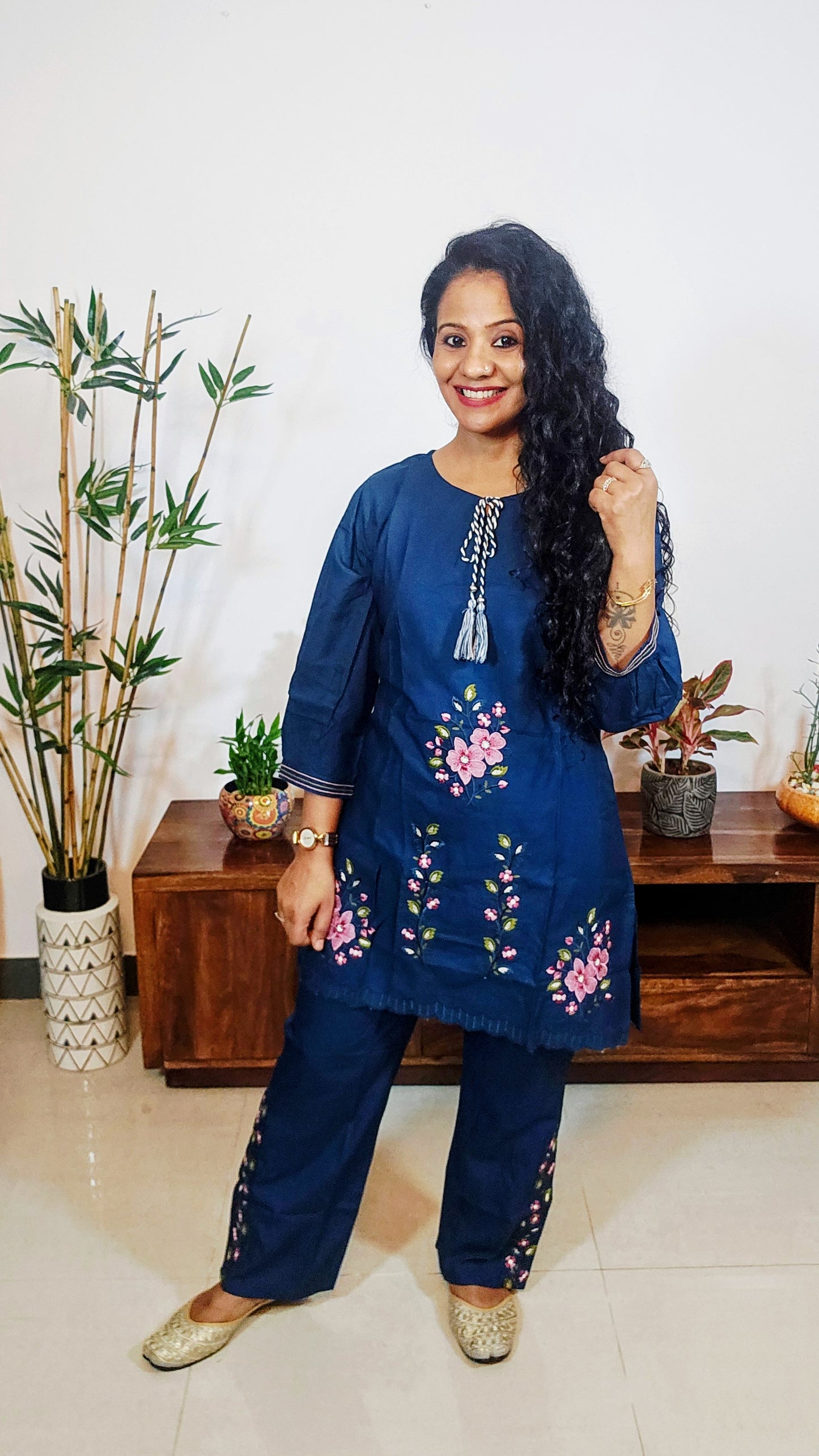 Trending Embroidered Blue Rayon Coord Set for Women | Sizes M-2XL | EthnixThread