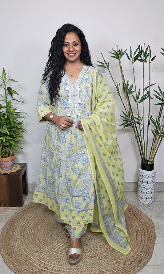 EthnixThread fancy cotton readymade A-line suit set