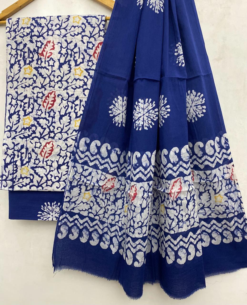 Blue Dress Material with Mul Cotton Dupatta 