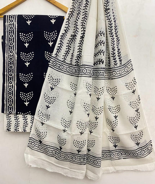 Black Dress Material with Mul Cotton Dupatta 