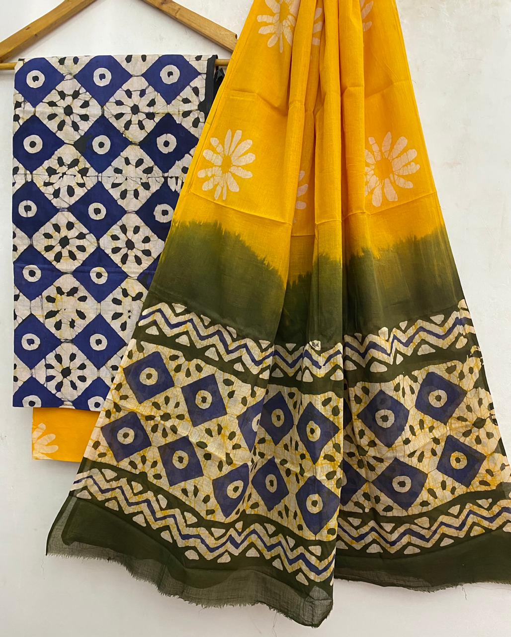 Yellow Dress Material with Mul Cotton Dupatta 