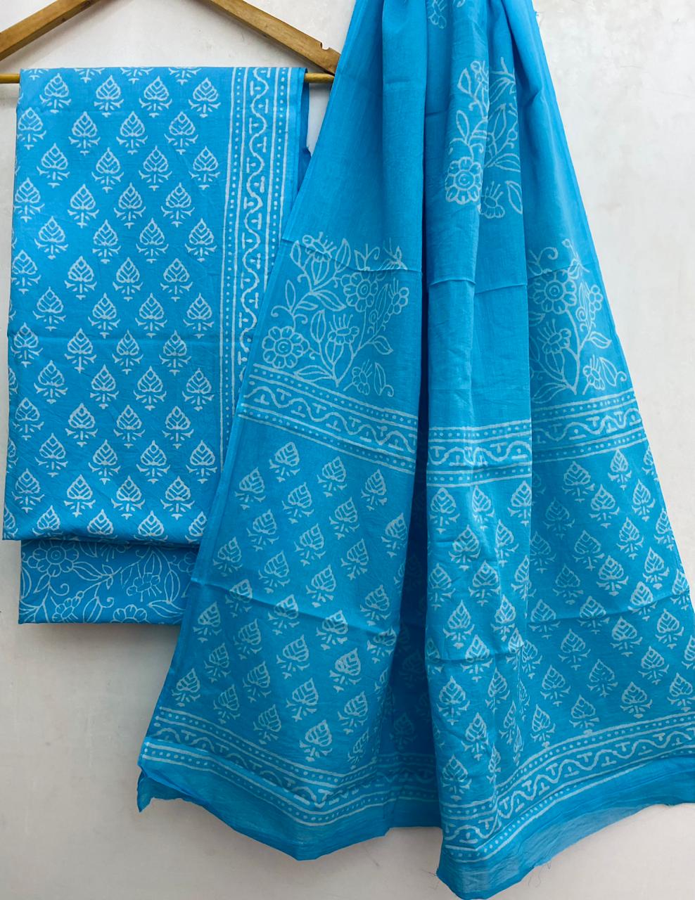 Blue Dress Material with Mul Cotton Dupatta 