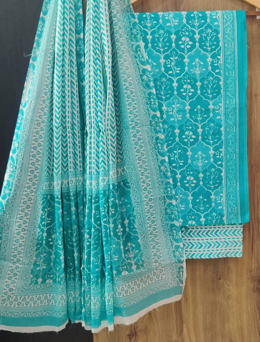 Blue Dress Material with Mul Cotton Dupatta